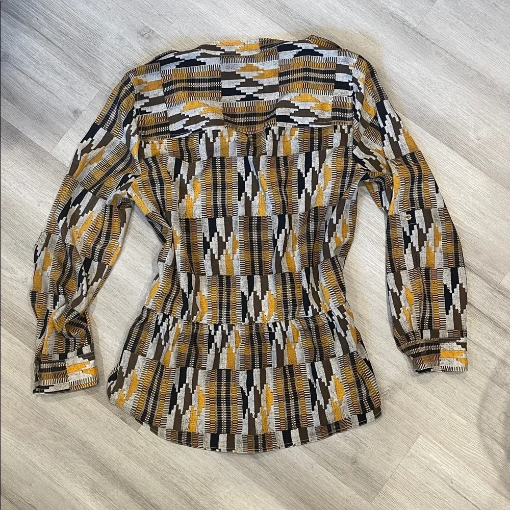 Michael Kors Brown and Yellow Striped Blouse XL